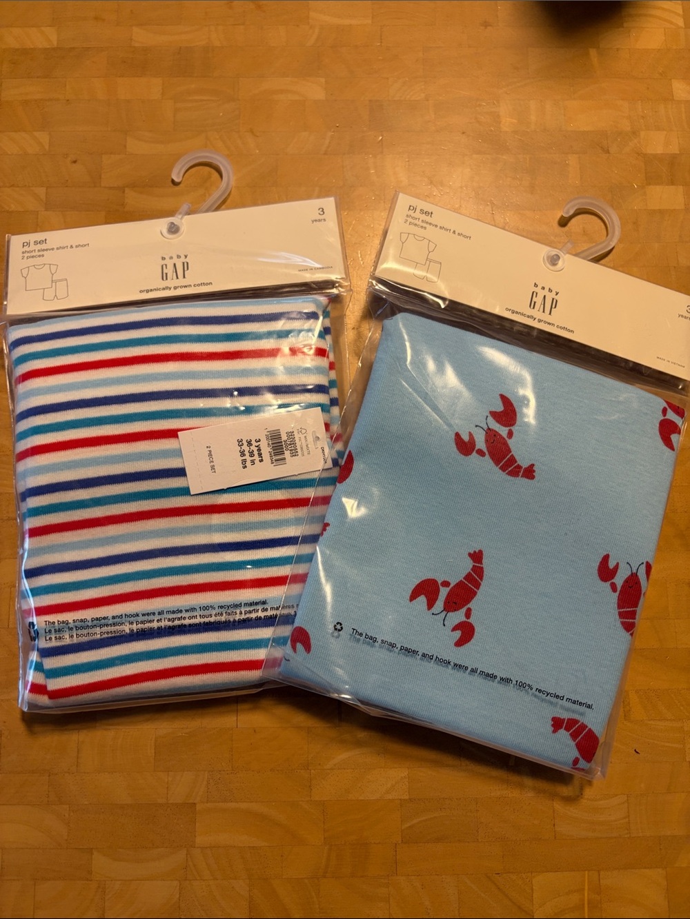 GAP Kids Pajama Set - Light Blue with Red Crab Print & Multi-Stripe